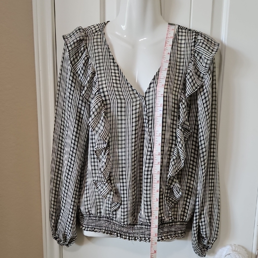 Marc New York Black and White Plaid Blouse